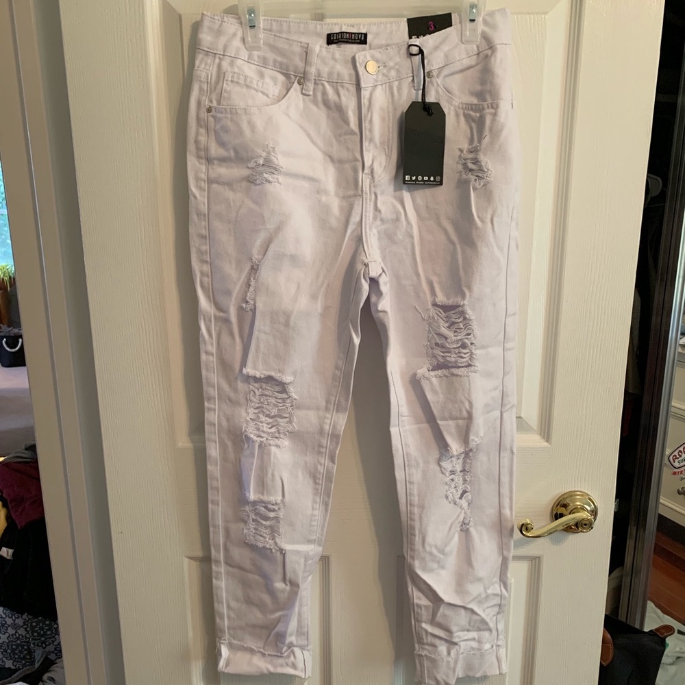 Fashion Nova white ripped boyfriend jeans NWT